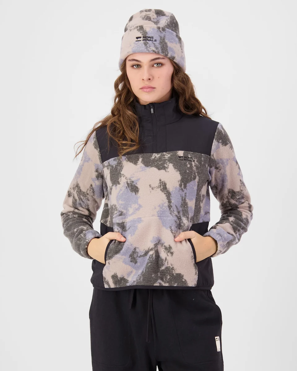 Bluza Mid Layer Mons Royale Femei Pileup Wool Fleece 1/4 Zip Mtn Camo Moonstone [2]