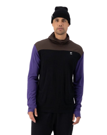 Bluza De Corp Merino Mons Royale Powder Hood LS Logo Violet Cedar Black [1]