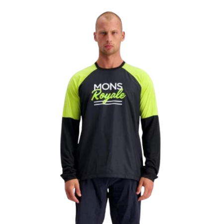 Tricou Merino Mons Royale Tarn Freeride LS Wind Jersey BK Lime [2]