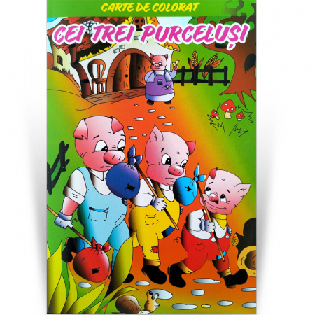 Carti de colorat - Cei trei purcelusi. Carte de colorat