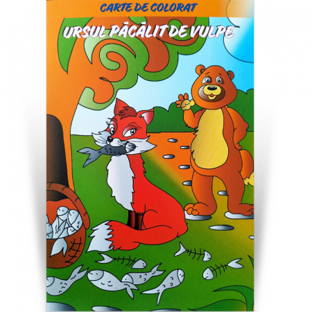 Carti de colorat - Ursul pacalit de vulpe. Carte de colorat