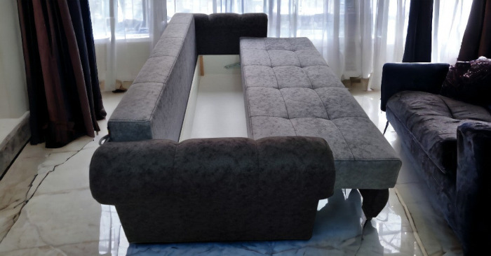 Canapea extensibila Carmen, 3 locuri, Negru cu gri, cu lada depozitare, 2300 x 1000 [5]