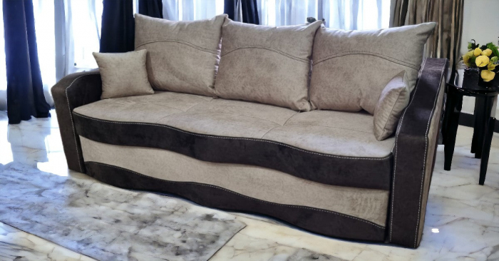 Canapea extensibila Mona, 3 locuri, Crem cu maro, cu lada depozitare, 2200 x 1000 [3]