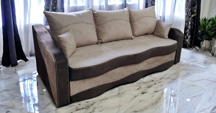 Canapea extensibila Mona, 3 locuri, Crem cu maro, cu lada depozitare, 2200 x 1000 [4]