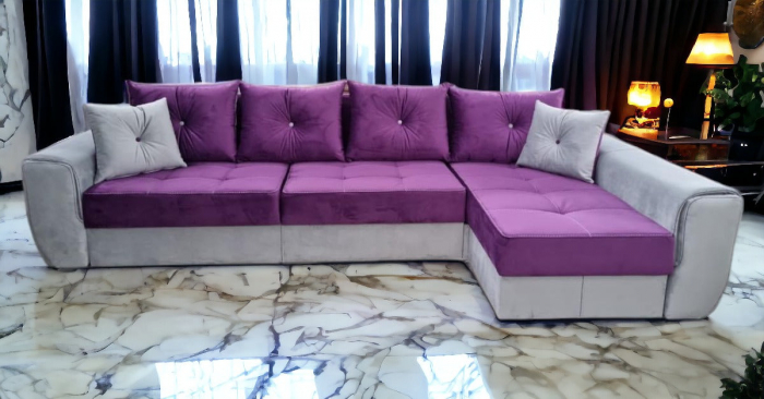 Coltar extensibil Milano Tip 2, Gri cu mov, cu lada depozitare, 3340 x 1650 [2]