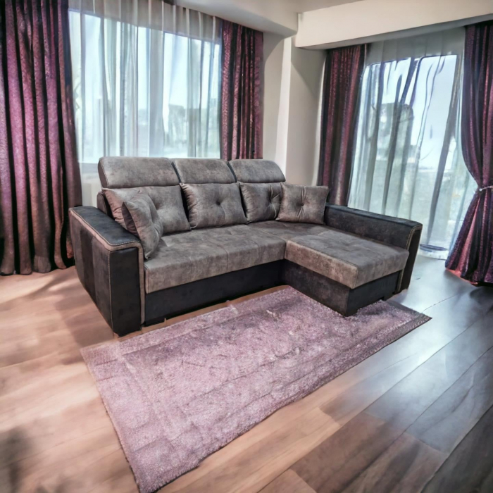 Coltar extensibil Paris Tip 1, Negru cu gri, cu lada depozitare, 2480 x 1680 cu tetiera ridicata/1780 cu tetiera intinsa [4]