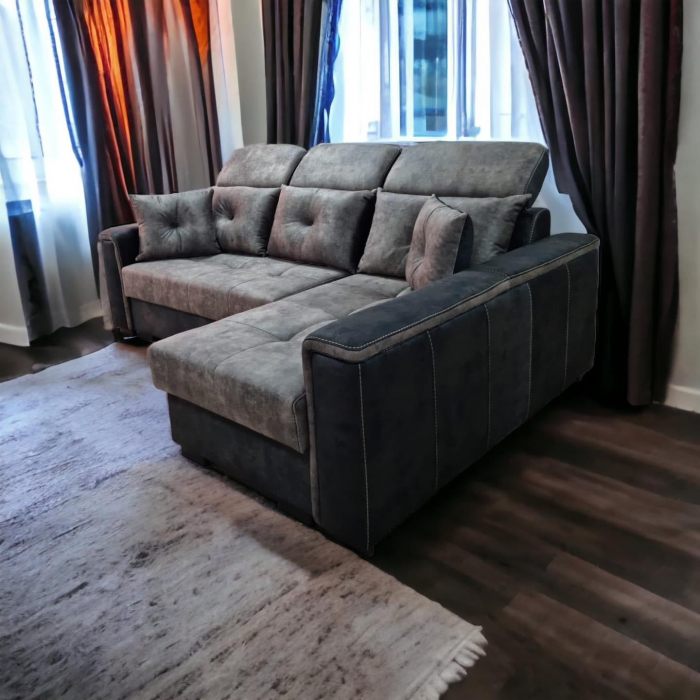 Coltar extensibil Paris Tip 1, Negru cu gri, cu lada depozitare, 2480 x 1680 cu tetiera ridicata/1780 cu tetiera intinsa [2]