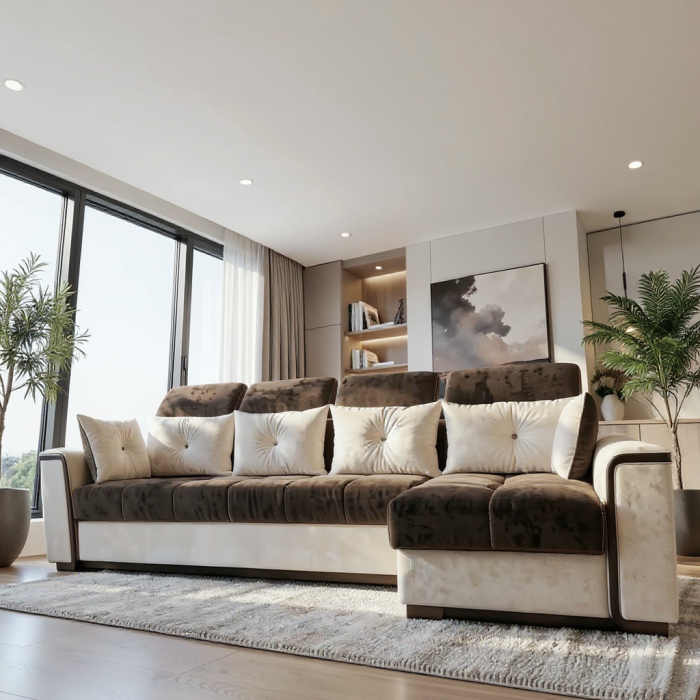 Coltar extensibil Paris Tip 2, Crem cu maro, cu lada depozitare, 3200 x 1680 cu tetiera ridicata/1780 cu tetiera intinsa [5]