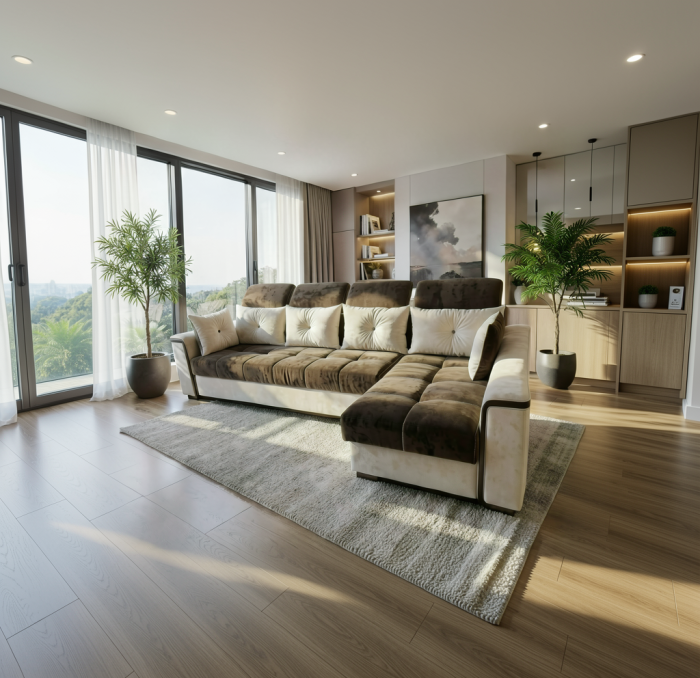 Coltar extensibil Paris Tip 2, Crem cu maro, cu lada depozitare, 3200 x 1680 cu tetiera ridicata/1780 cu tetiera intinsa [6]
