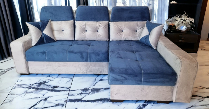 Coltar extensibil Viena Tip 1, Crem cu albastru, cu lada depozitare, 2560 x 1680 cu tetiera ridicata/1780 cu tetiera intinsa [3]