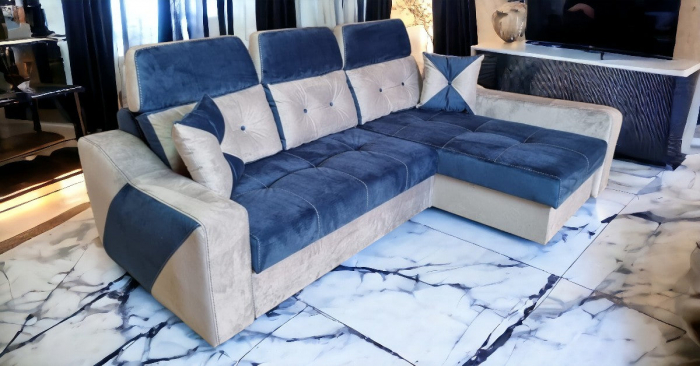 Coltar extensibil Viena Tip 1, Crem cu albastru, cu lada depozitare, 2560 x 1680 cu tetiera ridicata/1780 cu tetiera intinsa [2]