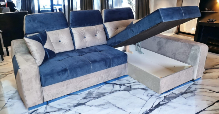 Coltar extensibil Viena Tip 1, Crem cu albastru, cu lada depozitare, 2560 x 1680 cu tetiera ridicata/1780 cu tetiera intinsa [5]