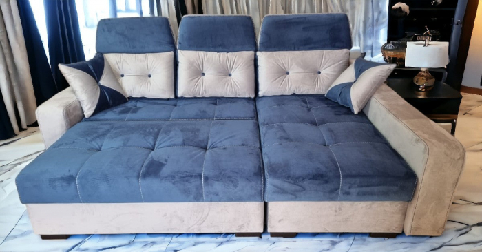 Coltar extensibil Viena Tip 1, Crem cu albastru, cu lada depozitare, 2560 x 1680 cu tetiera ridicata/1780 cu tetiera intinsa [4]