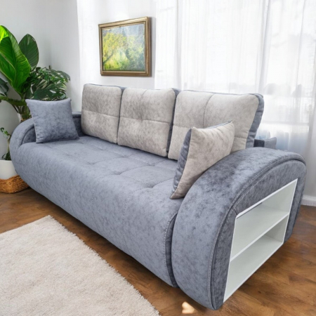 Canapele - Canapea extensibila Madrid, 3 locuri, Gri, cu lada depozitare, 2350 x 1060