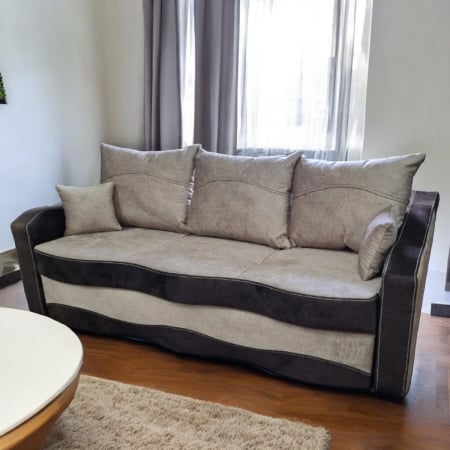Canapele - Canapea extensibila Mona, 3 locuri, Crem cu maro, cu lada depozitare, 2200 x 1000