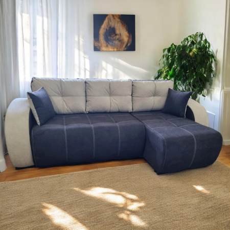 Coltare - Coltar extensibil Madrid Tip 1, Albastru cu crem, cu lada depozitare, 2460 x 1500