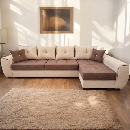 Coltare - Coltar extensibil Milano Tip 2, Crem cu maro, cu lada depozitare, 3340 x 1650