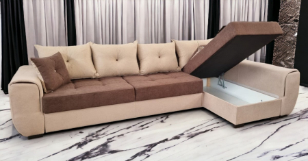 Coltar extensibil Milano Tip 2, Crem cu maro, cu lada depozitare, 3340 x 1650 [3]
