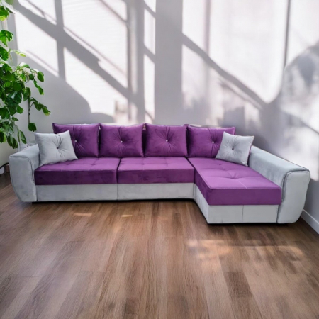 Coltare - Coltar extensibil Milano Tip 2, Gri cu mov, cu lada depozitare, 3340 x 1650