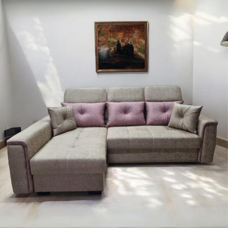 Coltar extensibil Paris Tip 1, Crem cu roz, cu lada depozitare, 2480 x 1680 cu tetiera ridicata/1780 cu tetiera intinsa [0]