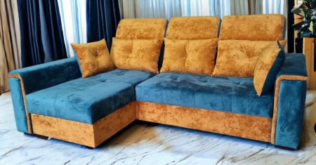 Coltar extensibil Paris Tip 1, Galben cu albastru, cu lada depozitare, 2480 x 1680 cu tetiera ridicata/1780 cu tetiera intinsa [2]