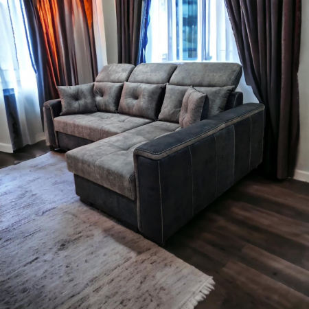 Coltar extensibil Paris Tip 1, Negru cu gri, cu lada depozitare, 2480 x 1680 cu tetiera ridicata/1780 cu tetiera intinsa [1]