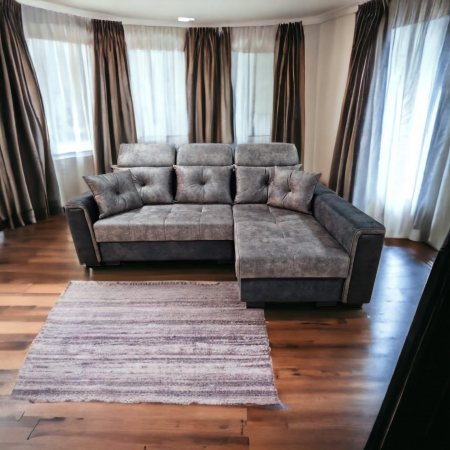 Coltar extensibil Paris Tip 1, Negru cu gri, cu lada depozitare, 2480 x 1680 cu tetiera ridicata/1780 cu tetiera intinsa [2]