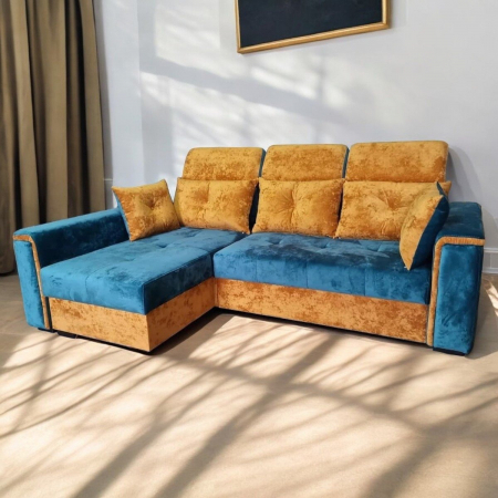 Randare 3D - Coltar extensibil Paris Tip 1 Lux, 2 locuri, cu lada depozitare, 2480 x 1680 cu tetiera ridicata/1780 cu tetiera intinsa, de stanga