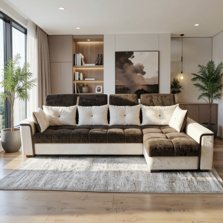 Coltar extensibil Paris Tip 2, Crem cu maro, cu lada depozitare, 3200 x 1680 cu tetiera ridicata/1780 cu tetiera intinsa [1]
