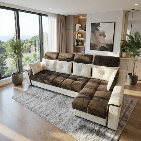 Coltar extensibil Paris Tip 2, Crem cu maro, cu lada depozitare, 3200 x 1680 cu tetiera ridicata/1780 cu tetiera intinsa [3]