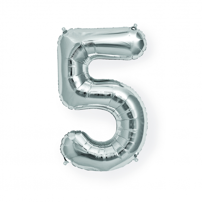 Balon folie cifra 5, culoare  argintiu, inaltime 101 cm [1]