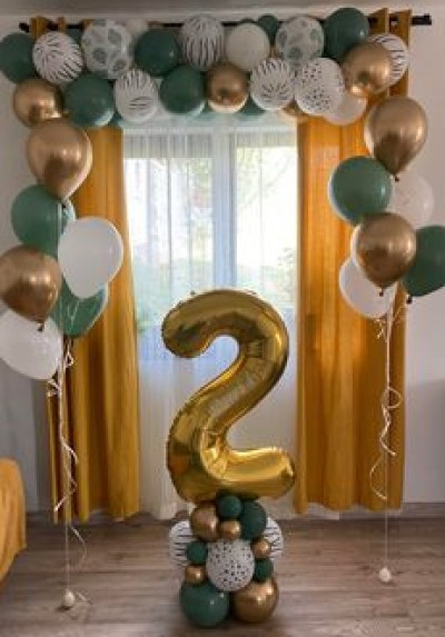 Balon latex 30 cm Alb cu print frunze verzi [2]