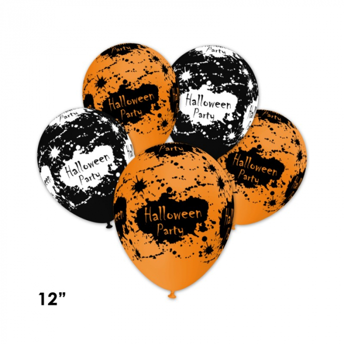 Balon latex imprimat "Halloween party", 12 inch, portocaliu [2]