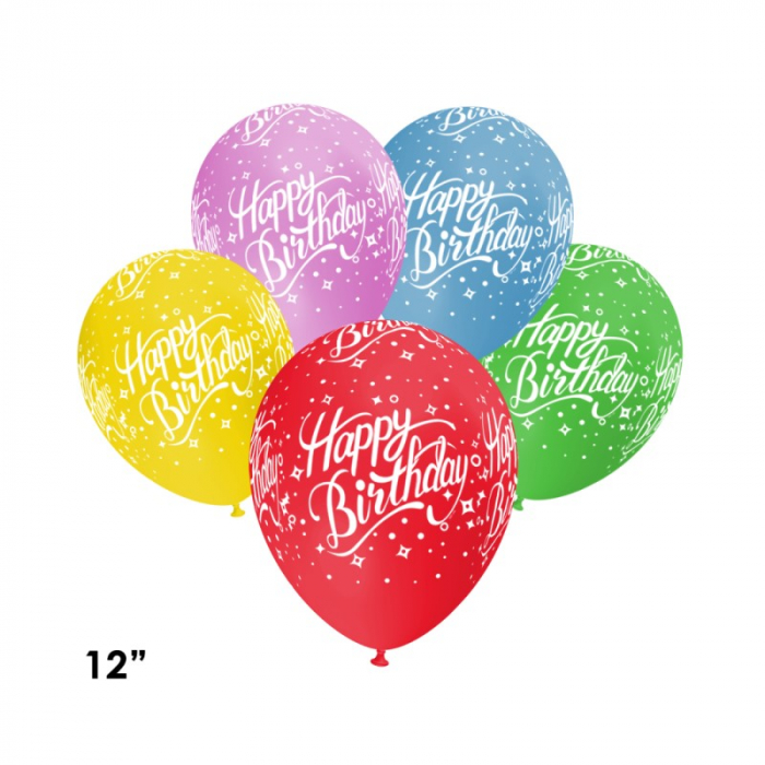 Balon latex imprimat Happy Birthday, 12 inch, multicolor [1]