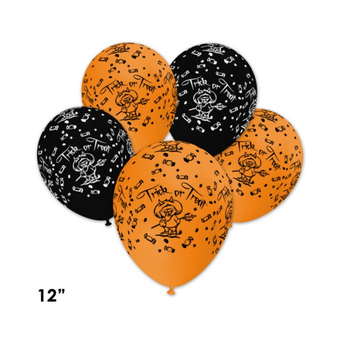 Balon latex imprimat "Trick or Treat", 12 inch, portocaliu [2]
