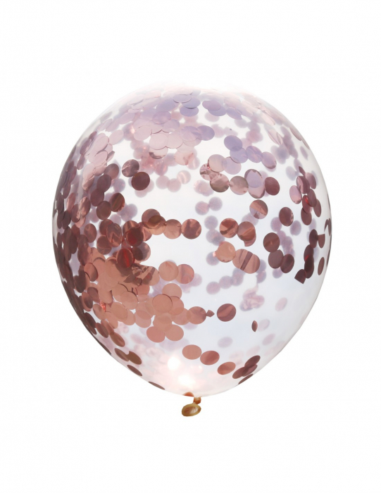Set 5 baloane latex transparente cu confetti rose gold, 30 cm [2]