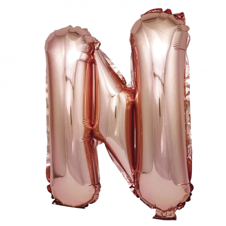 Baloane litere - Balon din folie metalizata Rose Gold, Mirific Party, Litera N, 40 cm, Coral, roz