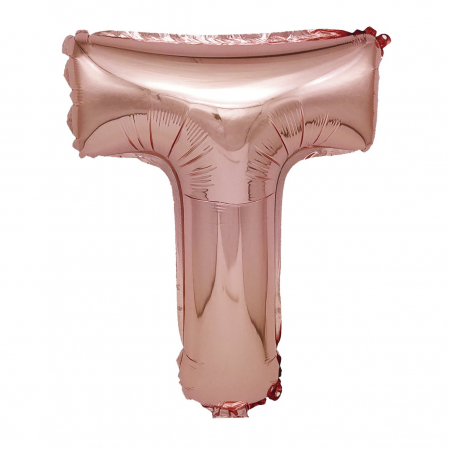 Baloane litere - Balon din folie metalizata Rose Gold, Mirific Party, Litera T, 40 cm, Coral, roz