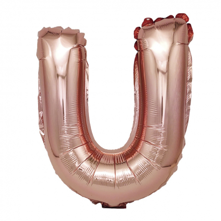 Baloane litere - Balon din folie metalizata Rose Gold, Mirific Party, Litera U, 40 cm, Coral, roz