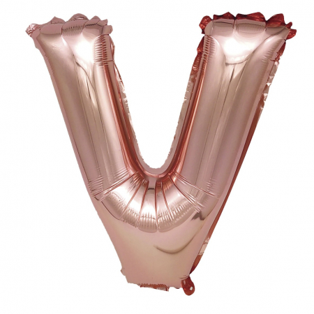 Baloane litere - Balon din folie metalizata Rose Gold, Mirific Party, Litera V, 40 cm, Coral, roz