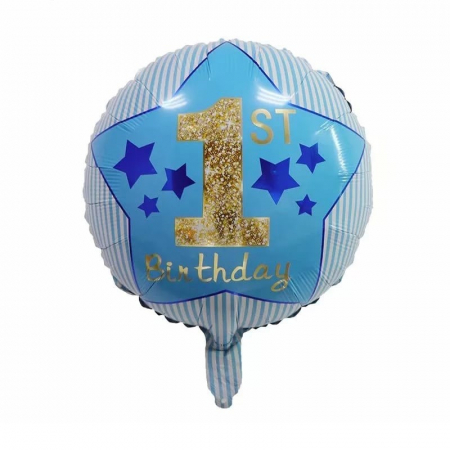 Balon folie 1st birthday, auriu/bleu 18 inch