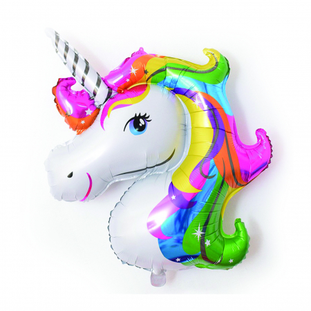 Baloane folie personaje - Balon folie cap unicorn multicolor 110x80 cm