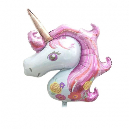 Produse - Balon folie cap unicorn roz 110x80 cm