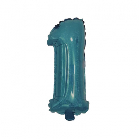 Produse - Balon folie cifra 1 Holograma sclipici Bleu / albastru 100cm