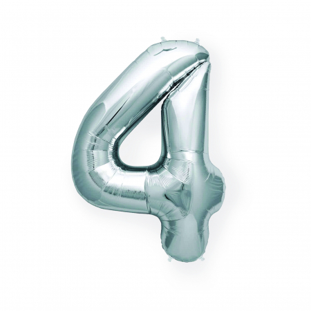 Baloane cifre - Balon folie cifra 4, culoare  argintiu, inaltime 101 cm