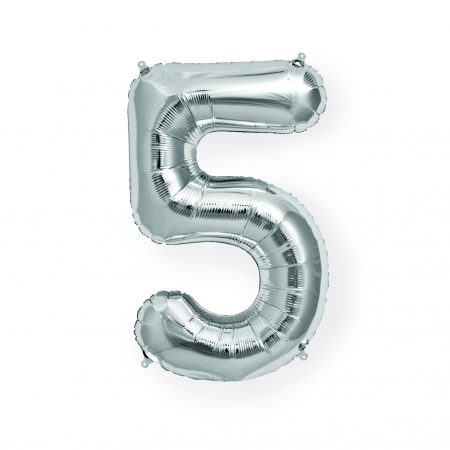 Baloane cifre - Balon folie cifra 5, culoare  argintiu, inaltime 101 cm