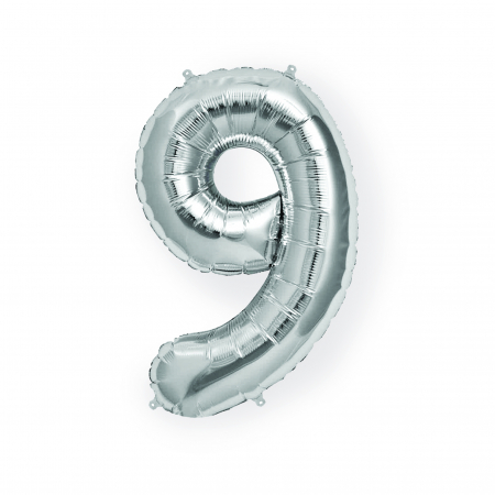 Baloane cifre - Balon folie cifra 9, culoare  argintiu, inaltime 101 cm