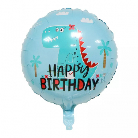 Baloane folie 45 cm - Balon folie Happy Birthday dinozaur, model rotund, 45 cm