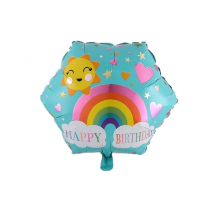 Balon folie hexagon curcubeu Happy Birthday 18 inch