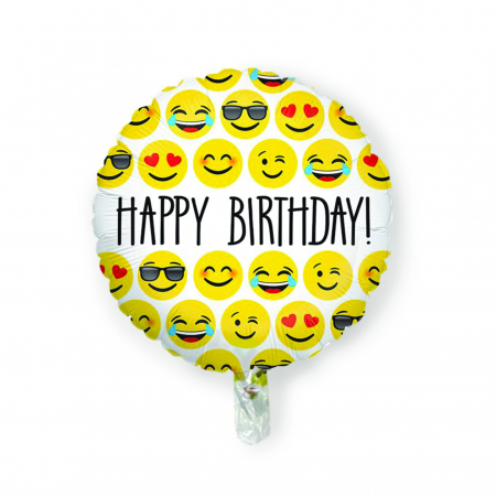 Baloane folie 45 cm - Balon folie rotund Happy Birthday Emoji, 45 cm